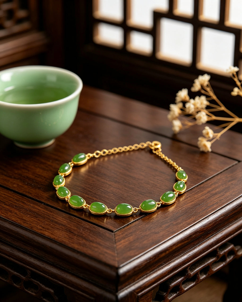 Jasper Oval Beads Chain Bracelet