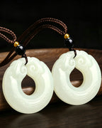 Vintage Double Dragon Pendant - Greenish-White