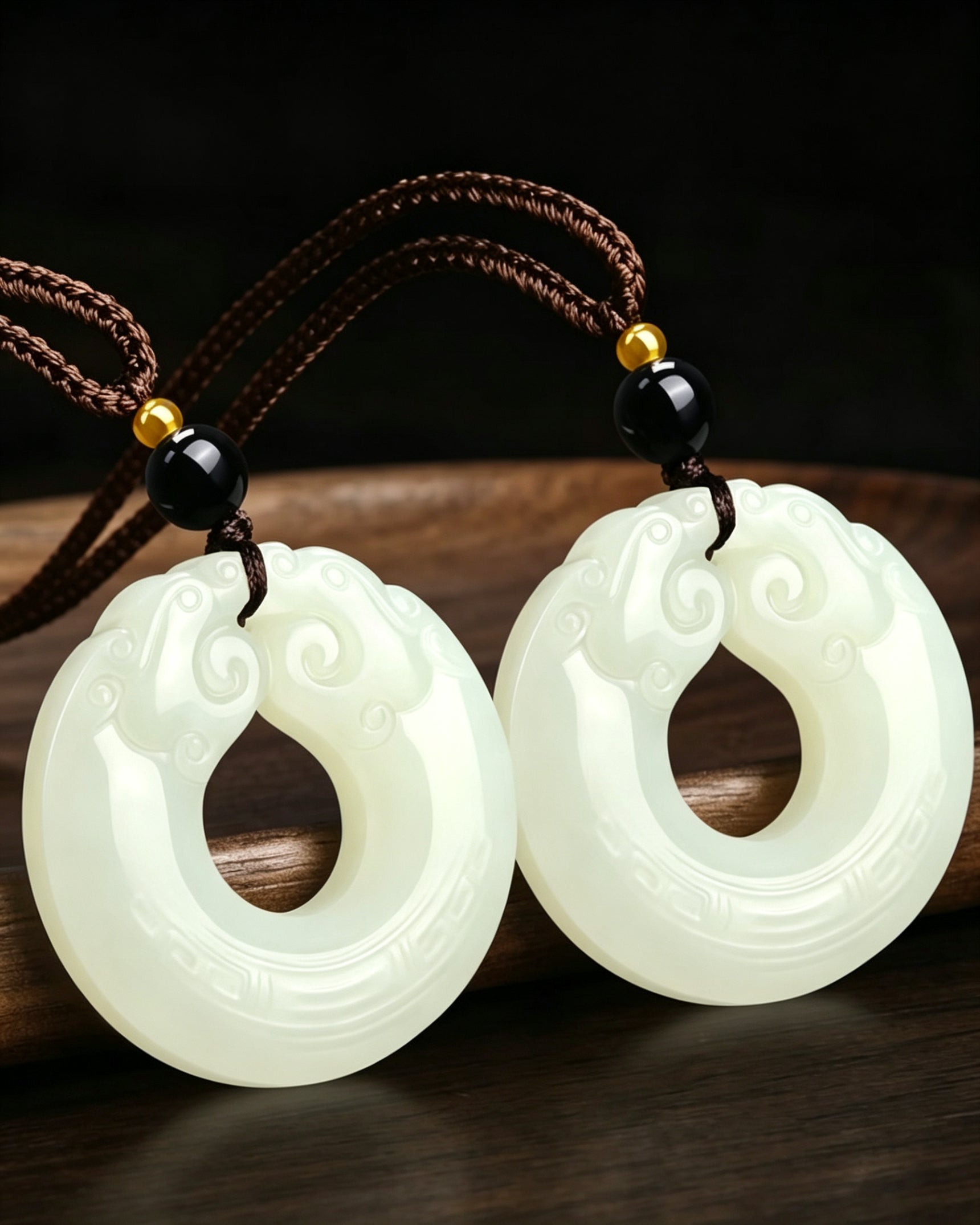 Vintage Double Dragon Pendant - Greenish-White