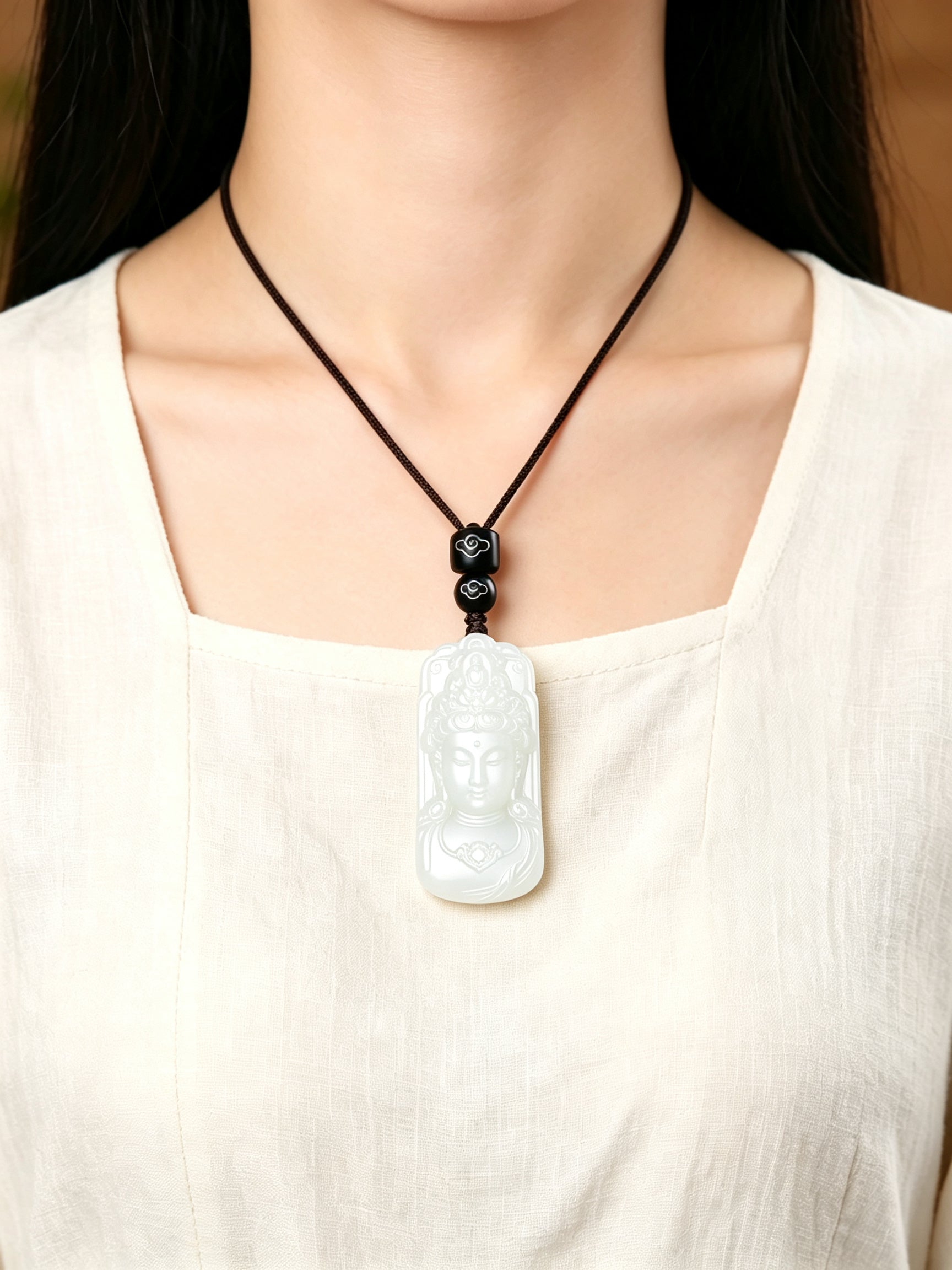 White Guanyin Pendant – Lotus Throne