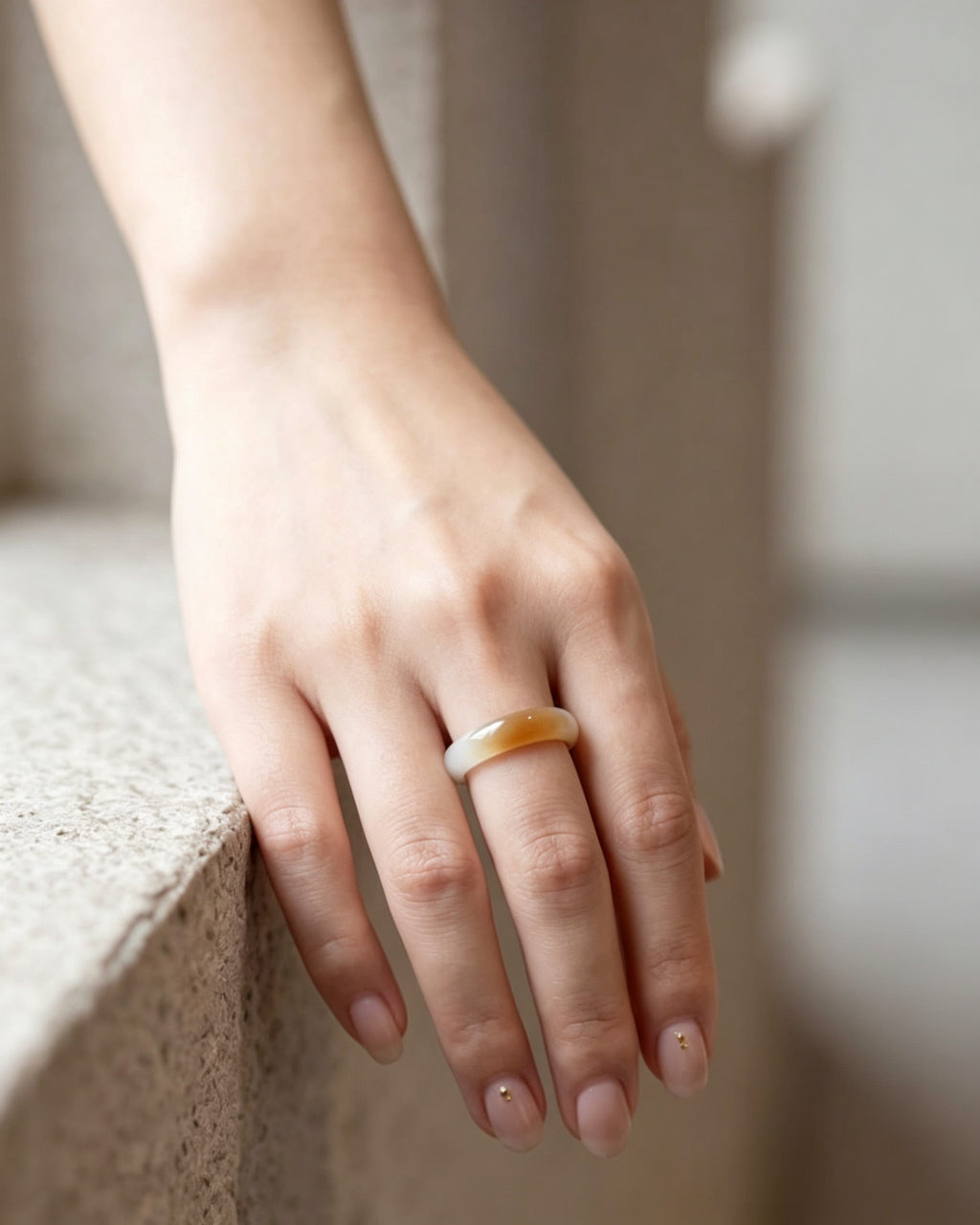 Caramel White Jade Ring – Warm Embrace