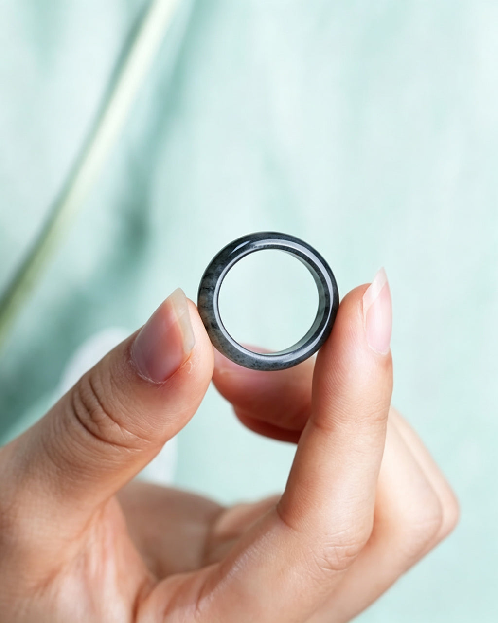Black-White Hetian Jade Ring – Ink Landscape