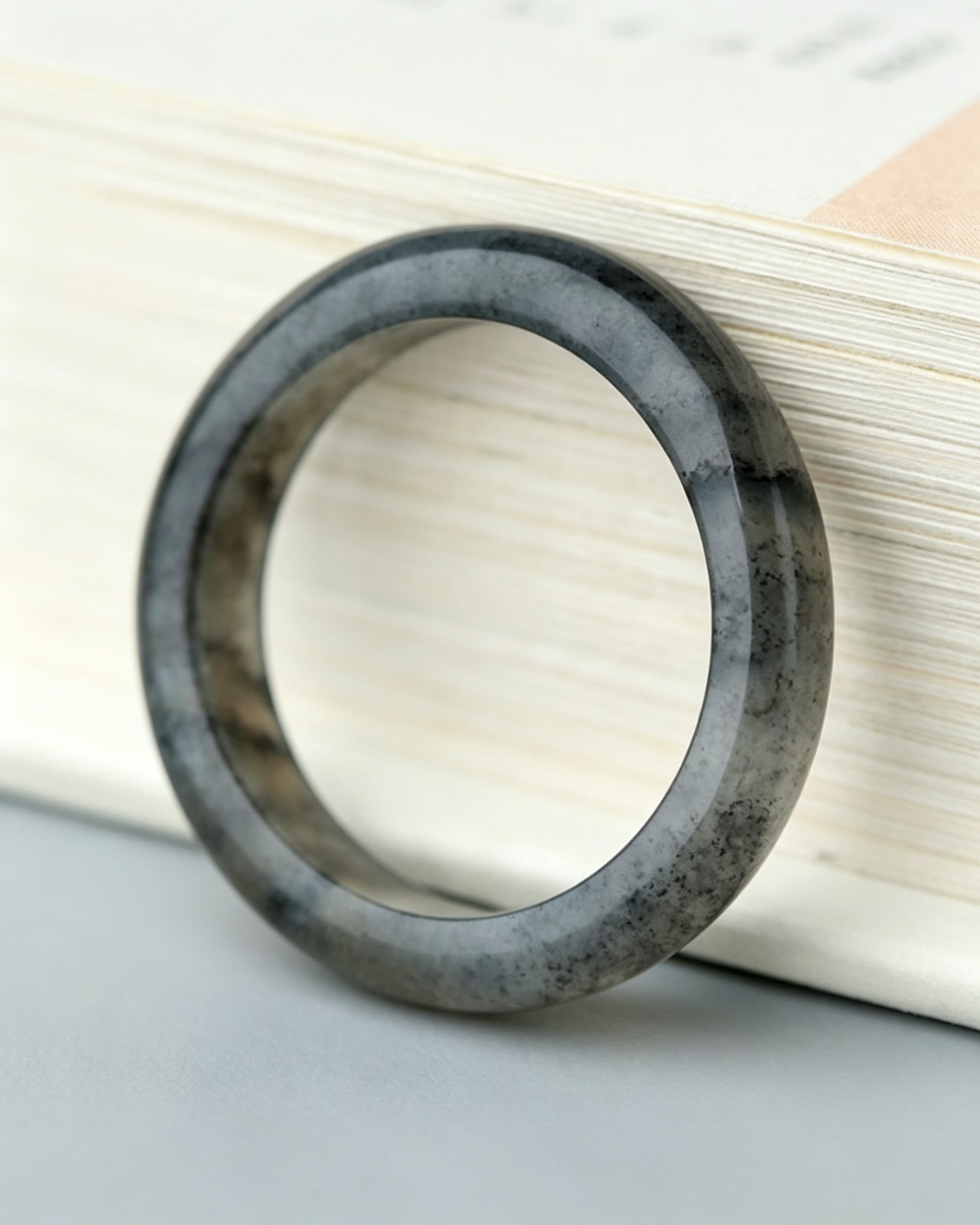 Black-White Hetian Jade Ring – Ink Landscape