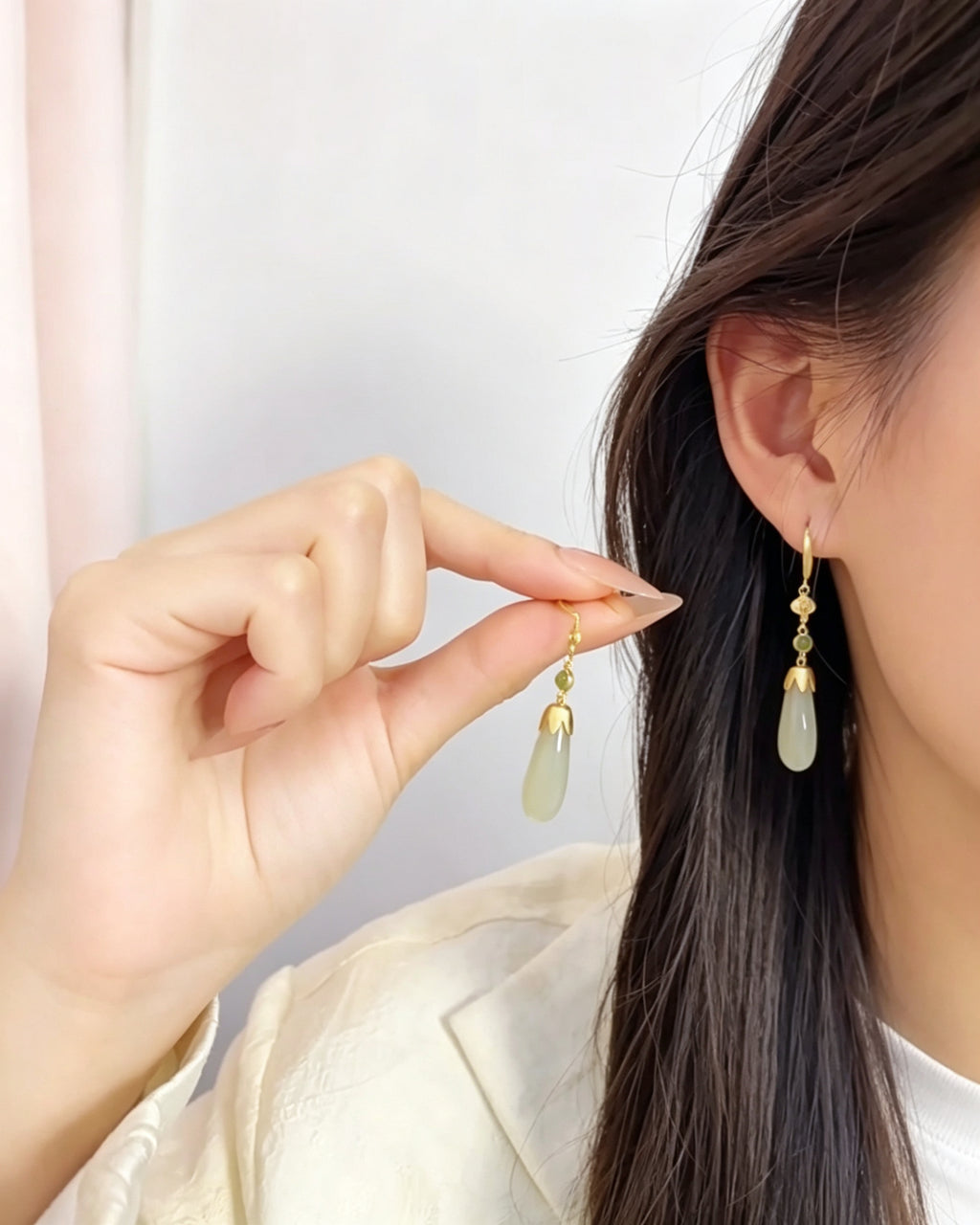 White Jade Dew Drop Earrings – Falling Still