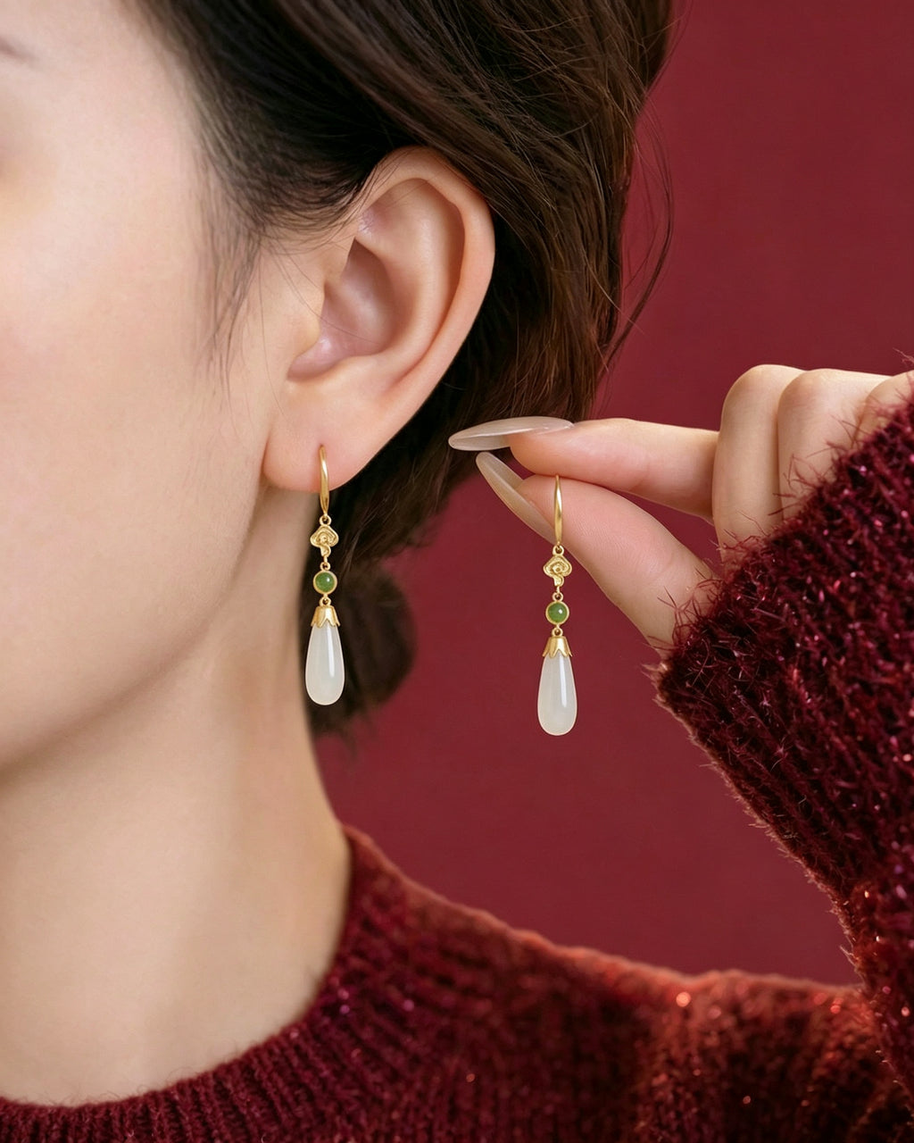 White Jade Dew Drop Earrings – Falling Still