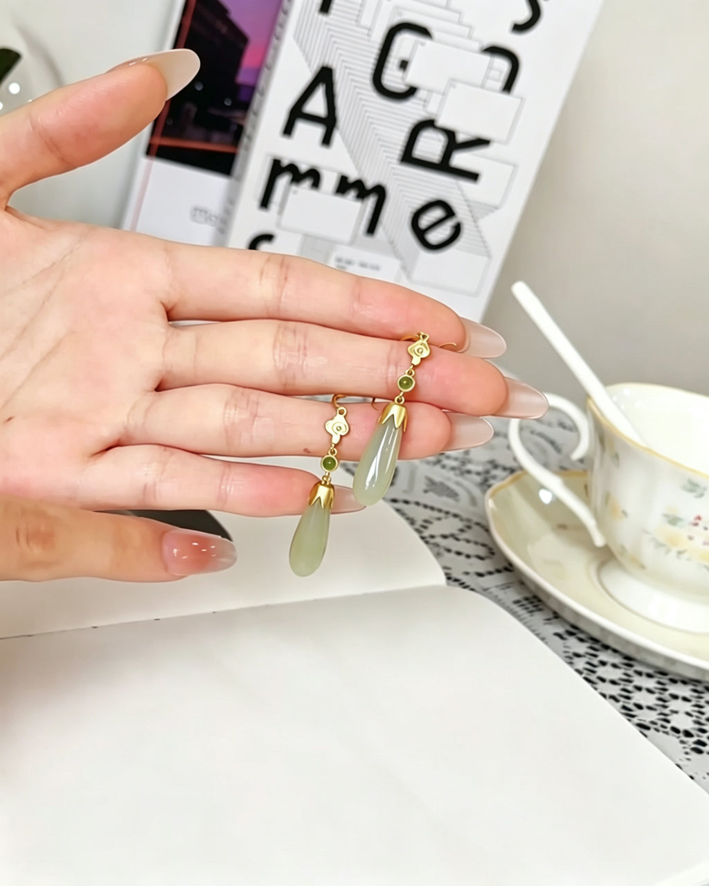 White Jade Dew Drop Earrings – Falling Still