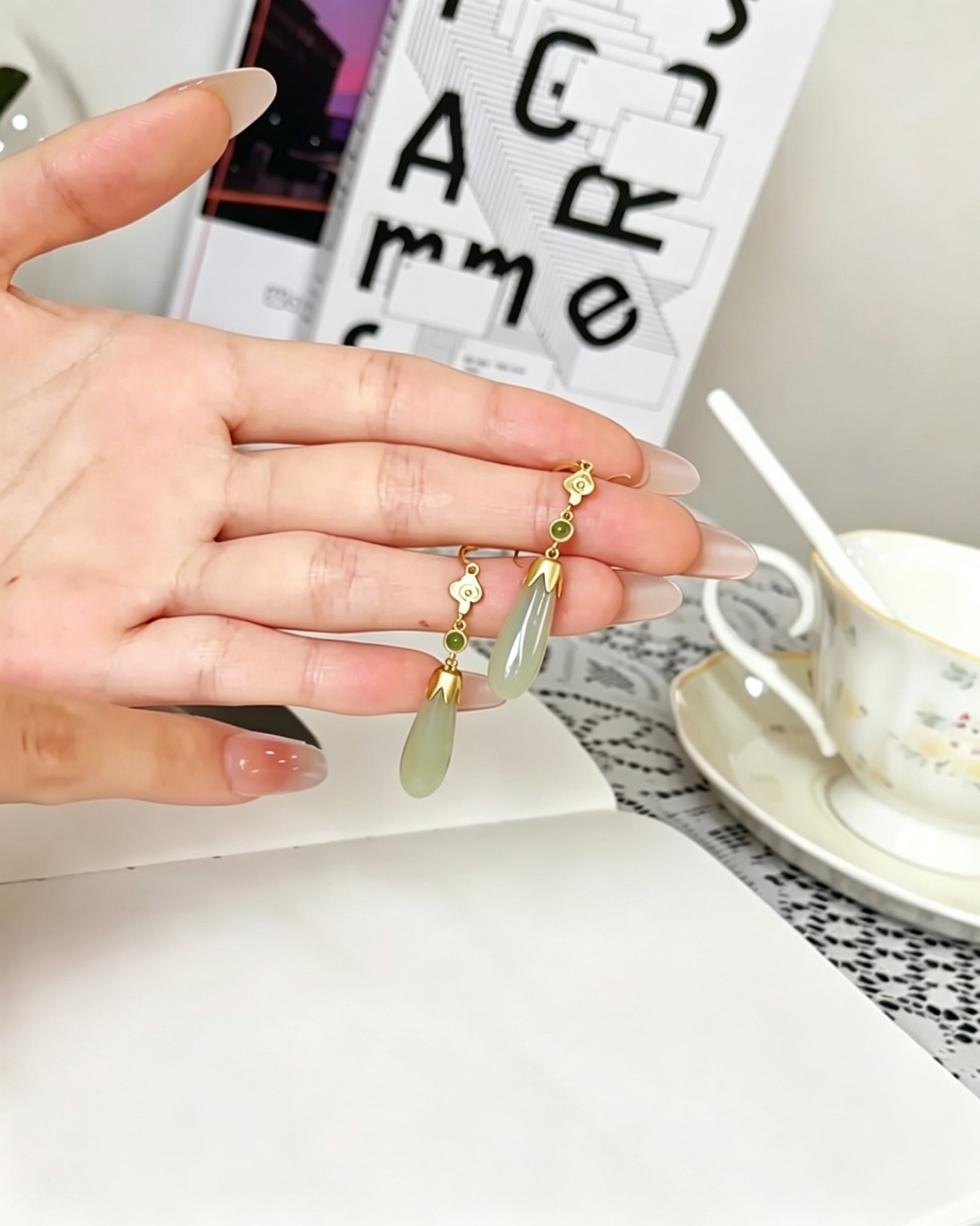 White Jade Dew Drop Earrings – Falling Still