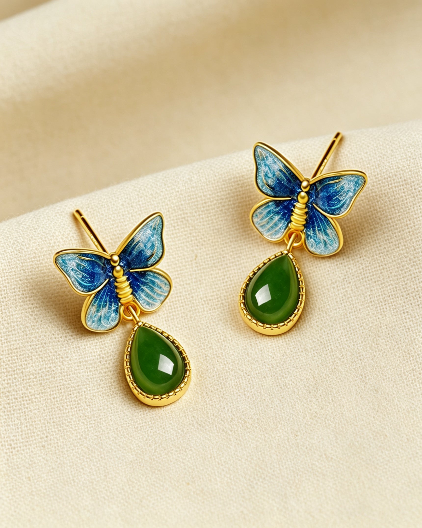 Butterfly & Jasper Dew Drop Earrings – Fluttering Stillness