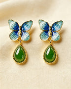 Butterfly & Jasper Dew Drop Earrings – Fluttering Stillness