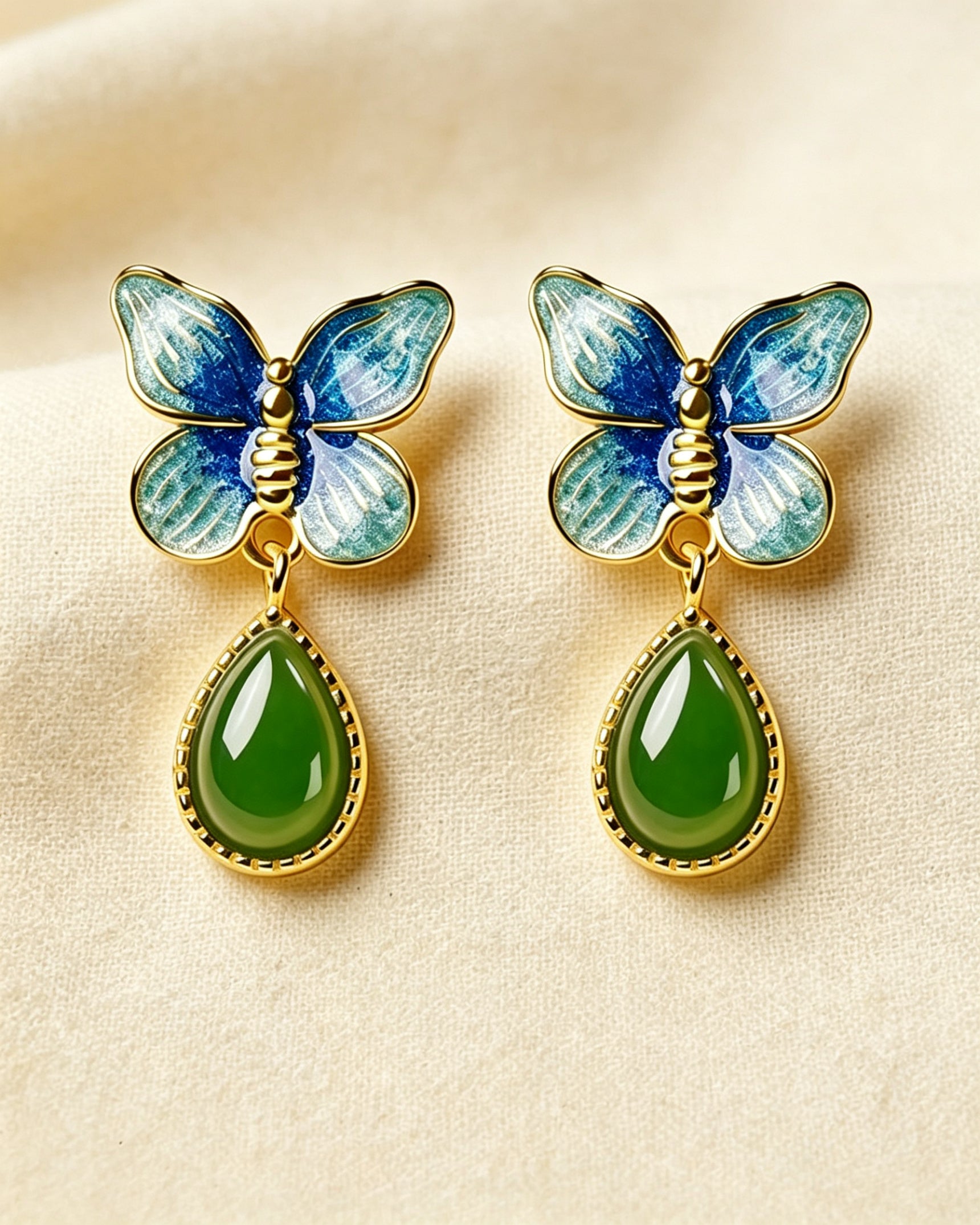 Butterfly & Jasper Dew Drop Earrings – Fluttering Stillness