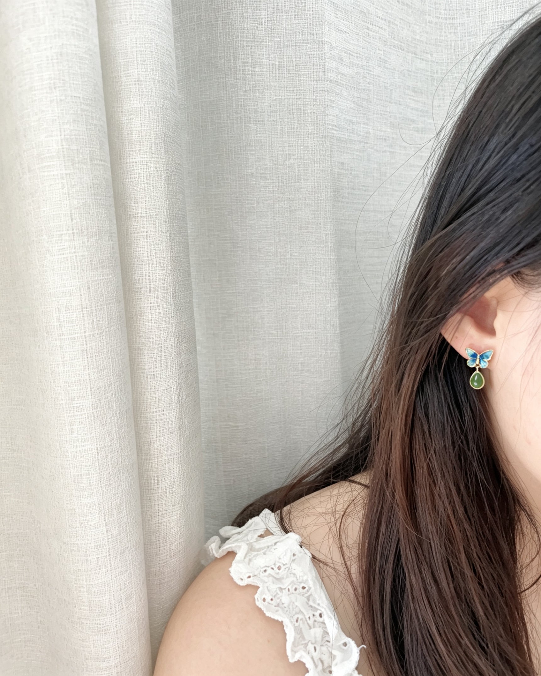 Butterfly & Jasper Dew Drop Earrings – Fluttering Stillness