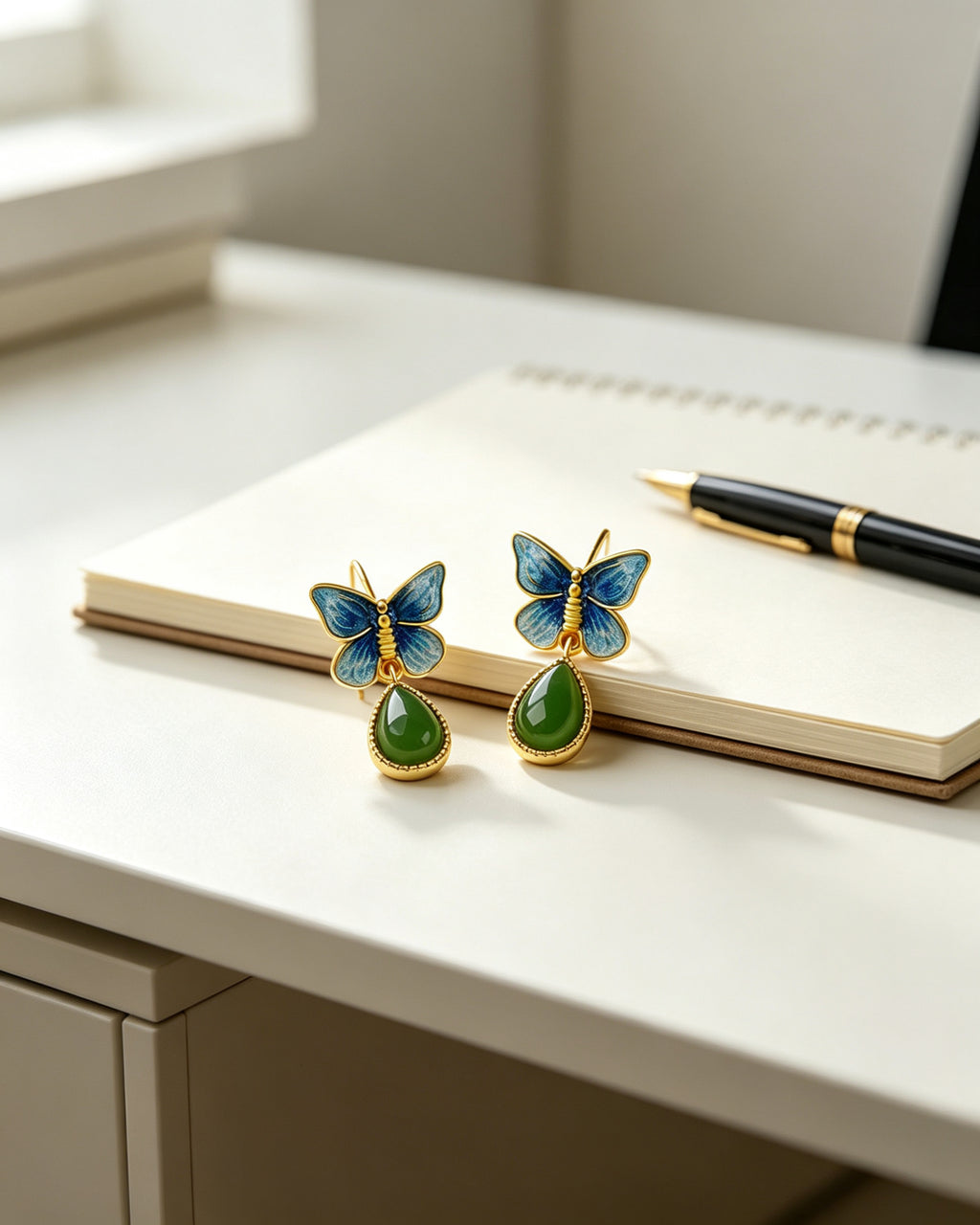 Butterfly & Jasper Dew Drop Earrings – Fluttering Stillness